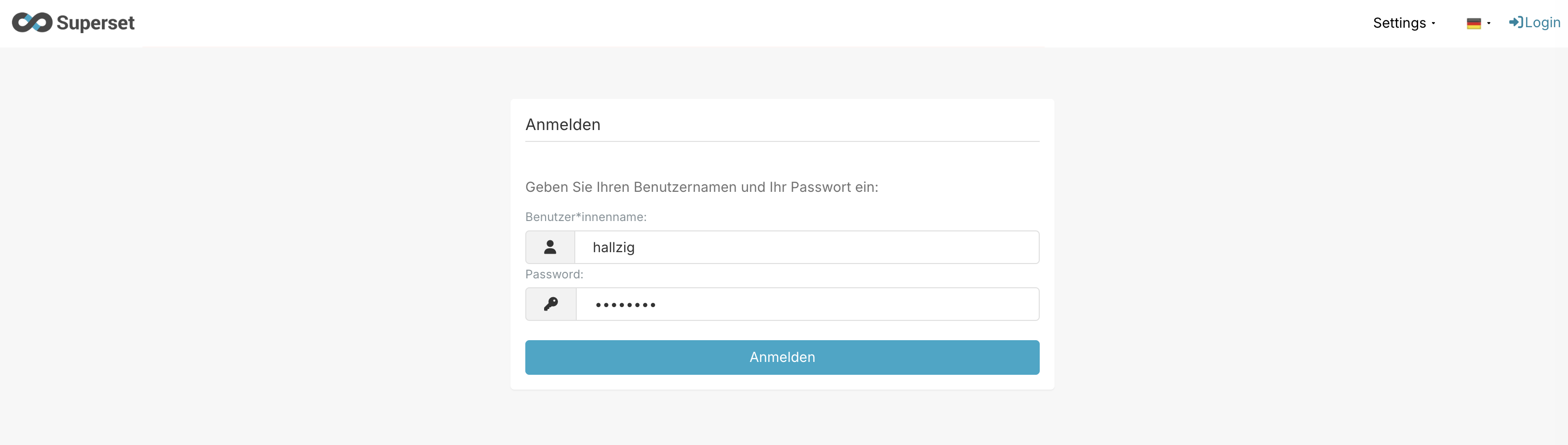 Login-Seite von Superset